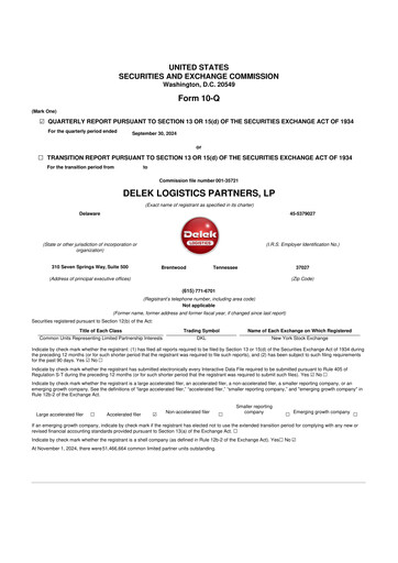 Thumbnail Delek Logistics Partners 10-Q Quarterly Report FY2024 