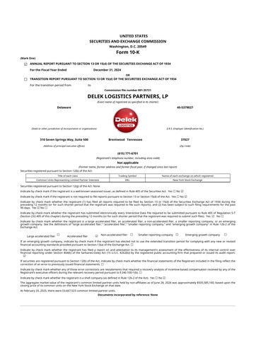 Thumbnail Delek Logistics Partners 10-K Annual Report 2024