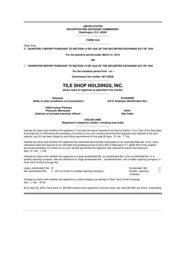 Vorschaubild Tile Shop Holdings 10-Q Quartalsbericht 2016 