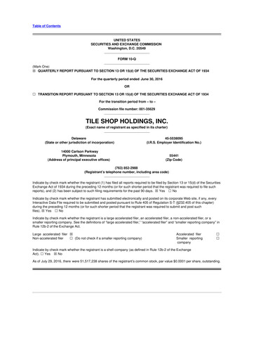 Vorschaubild Tile Shop Holdings 10-Q Quartalsbericht 2016 
