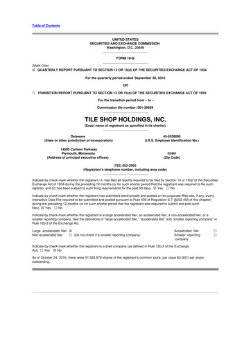 Vorschaubild Tile Shop Holdings 10-Q Quartalsbericht 2016 