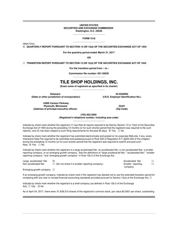 Vorschaubild Tile Shop Holdings 10-Q Quartalsbericht 2017 