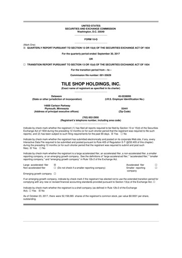 Vorschaubild Tile Shop Holdings 10-Q Quartalsbericht 2017 