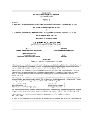 Vorschaubild Tile Shop Holdings 10-Q Quartalsbericht 2018 