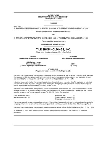 Vorschaubild Tile Shop Holdings 10-Q Quartalsbericht 2018 