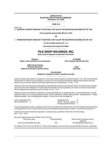 Vorschaubild Tile Shop Holdings 10-Q Quartalsbericht 2019 