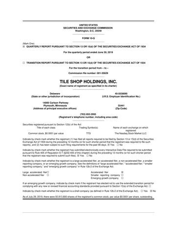 Vorschaubild Tile Shop Holdings 10-Q Quartalsbericht 2019 