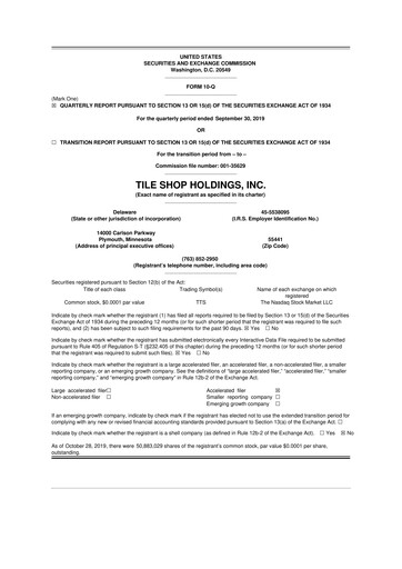 Vorschaubild Tile Shop Holdings 10-Q Quartalsbericht 2019 