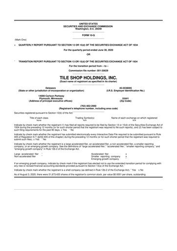 Vorschaubild Tile Shop Holdings 10-Q Quartalsbericht 2020 