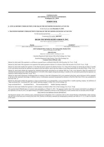 Thumbnail Duos Technologies Group 10-K Annual Report 2015