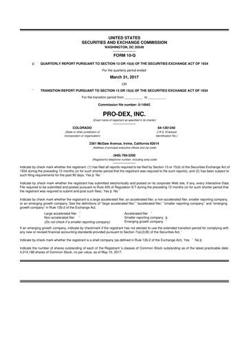 Miniature Pro-Dex 10-Q Rapport trimestriel 2017 