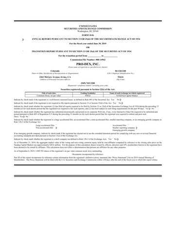 Thumbnail Pro-Dex 10-K Annual Report 2019