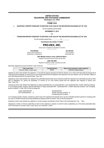 Miniature Pro-Dex 10-Q Rapport trimestriel 2020 