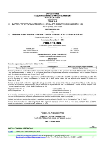 Miniature Pro-Dex 10-Q Rapport trimestriel 2022 