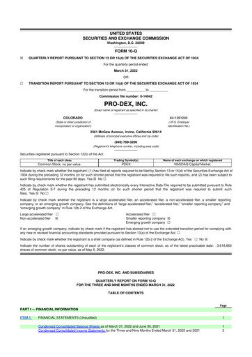 Miniature Pro-Dex 10-Q Rapport trimestriel 2022 