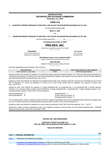 Miniature Pro-Dex 10-Q Rapport trimestriel 2023 