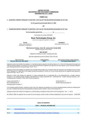 Thumbnail Duos Technologies Group 10-Q Quarterly Report FY 