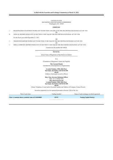 Thumbnail Zenvia 20-F Annual Report 2021