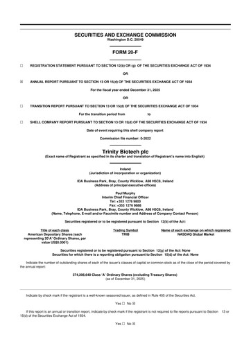 Thumbnail Trinity Biotech
 20-F Annual Report 