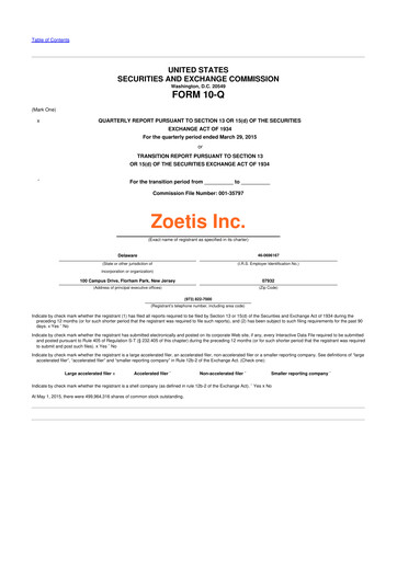 Thumbnail Zoetis 10-Q Quarterly Report FY2015 