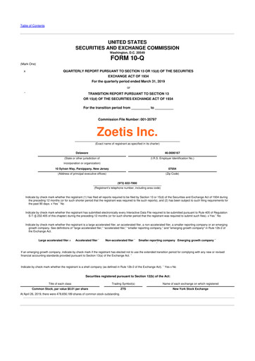 Thumbnail Zoetis 10-Q Quarterly Report FY2019 