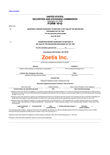 Thumbnail Zoetis 10-Q Quarterly Report FY2019 