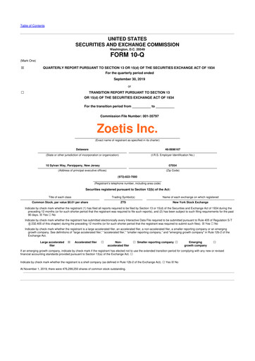 Thumbnail Zoetis 10-Q Quarterly Report FY2019 