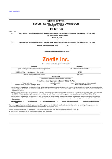 Thumbnail Zoetis 10-Q Quarterly Report FY2021 