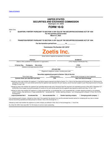 Thumbnail Zoetis 10-Q Quarterly Report FY2023 