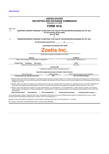 Thumbnail Zoetis 10-Q Quarterly Report FY2023 