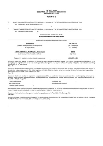 Thumbnail First Northwest Bancorp 10-Q Quarterly Report FY2018 