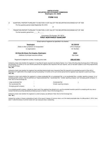 Thumbnail First Northwest Bancorp 10-Q Quarterly Report FY2018 