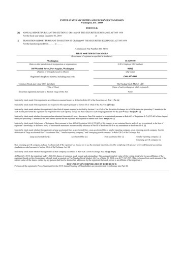 Thumbnail First Northwest Bancorp 10-K Annual Report 2018