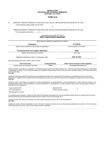 Thumbnail First Northwest Bancorp 10-Q Quarterly Report FY2019 