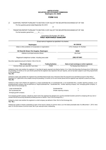 Thumbnail First Northwest Bancorp 10-Q Quarterly Report FY2019 