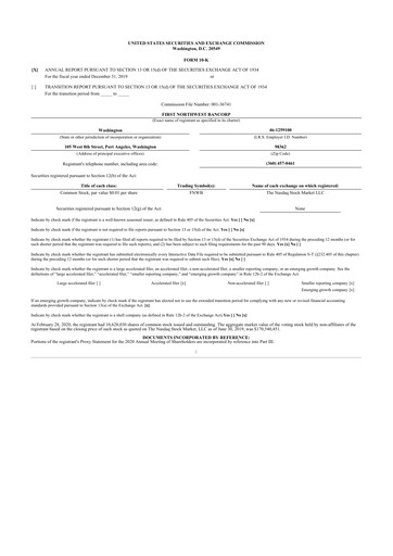 Thumbnail First Northwest Bancorp 10-K Annual Report 2019