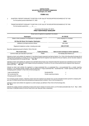 Thumbnail First Northwest Bancorp 10-Q Quarterly Report FY2020 