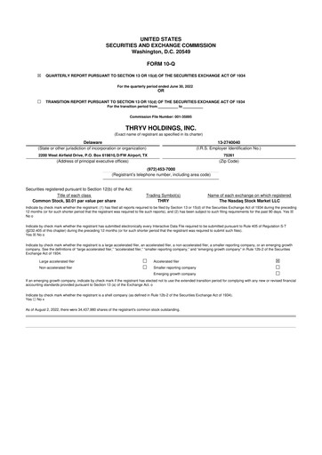 Thumbnail Thryv 10-Q Quarterly Report FY2022 