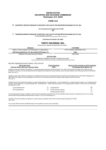 Thumbnail Thryv 10-Q Quarterly Report FY2025 