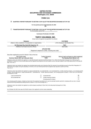 Thumbnail Thryv 10-Q Quarterly Report FY2025 