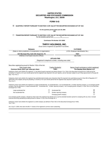 Thumbnail Thryv 10-Q Quarterly Report FY2026 