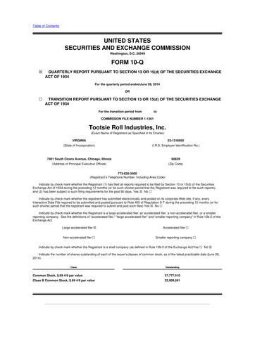 Thumbnail Tootsie Roll Industries
 10-Q Quarterly Report FY2014 