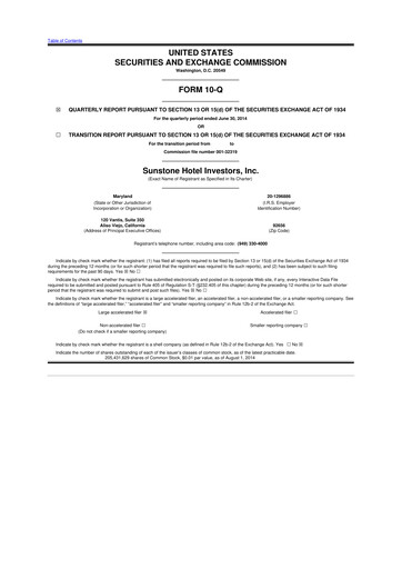 Thumbnail Sunstone Hotel Investors
 10-Q Quarterly Report FY2014 