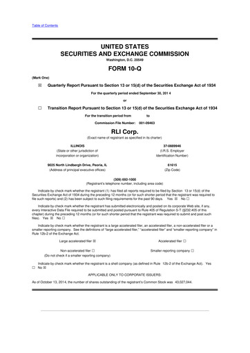 Vorschaubild RLI Corp.
 10-Q Quartalsbericht 2014 