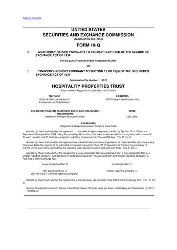 Thumbnail Service Properties Trust 10-Q Quarterly Report FY2014 