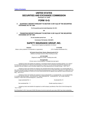 Thumbnail Safety Insurance
 10-Q Quarterly Report FY2014 