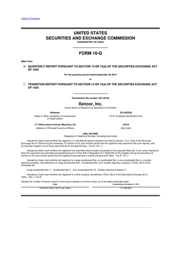 Thumbnail Xencor 10-Q Quarterly Report FY2014 