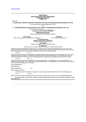 Thumbnail MVB Financial 10-Q Quarterly Report FY2014 