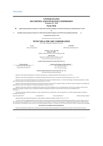 Thumbnail Tenet Healthcare 10-K Annual Report 2014