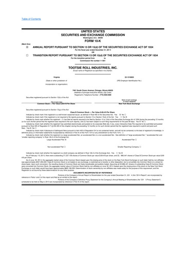 Thumbnail Tootsie Roll Industries
 10-K Annual Report 2014
